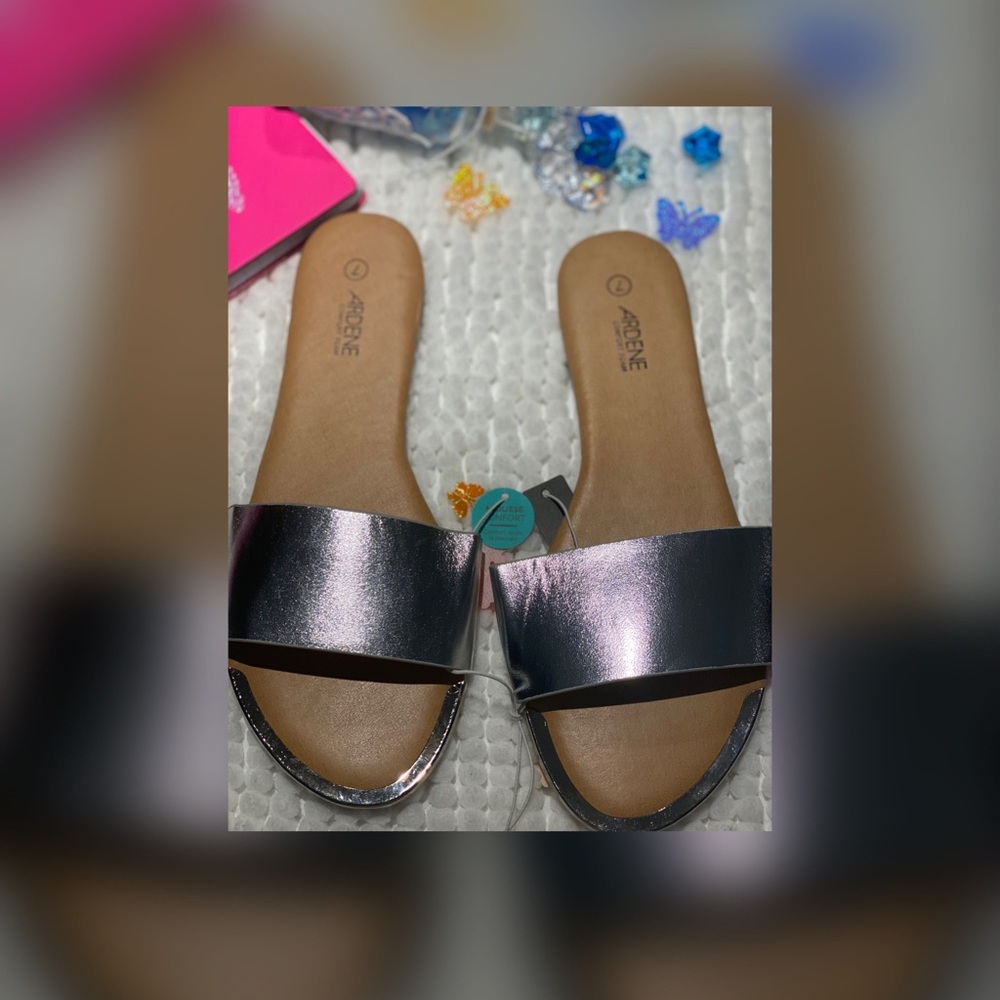 Metallic Faux Leather Slides